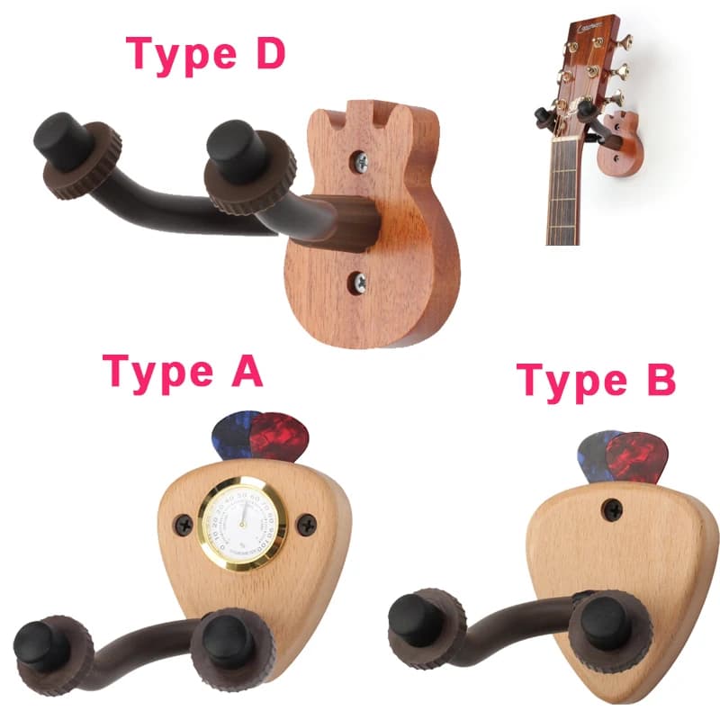 Supporto per chitarra Supporto per gancio Base in legno Plettri Slot per montaggio a parete Gancio per chitarra per chitarra elettrica acustica