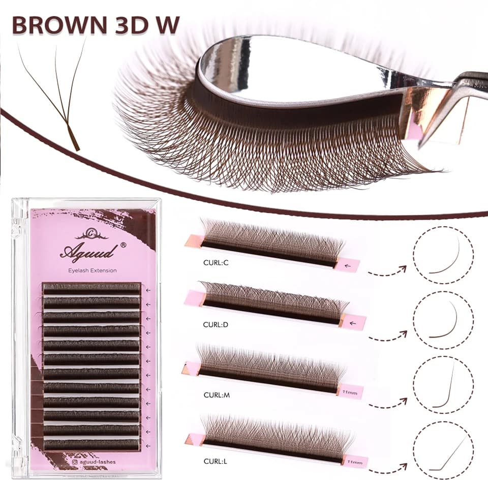 AGUUD L M Brown W Shaped 3D 4D 5D Clover Lashes Premade Bloom Fans 3D Fairy Spike Eyelash Extensions Hand Woven Brown 3D 4D Lash