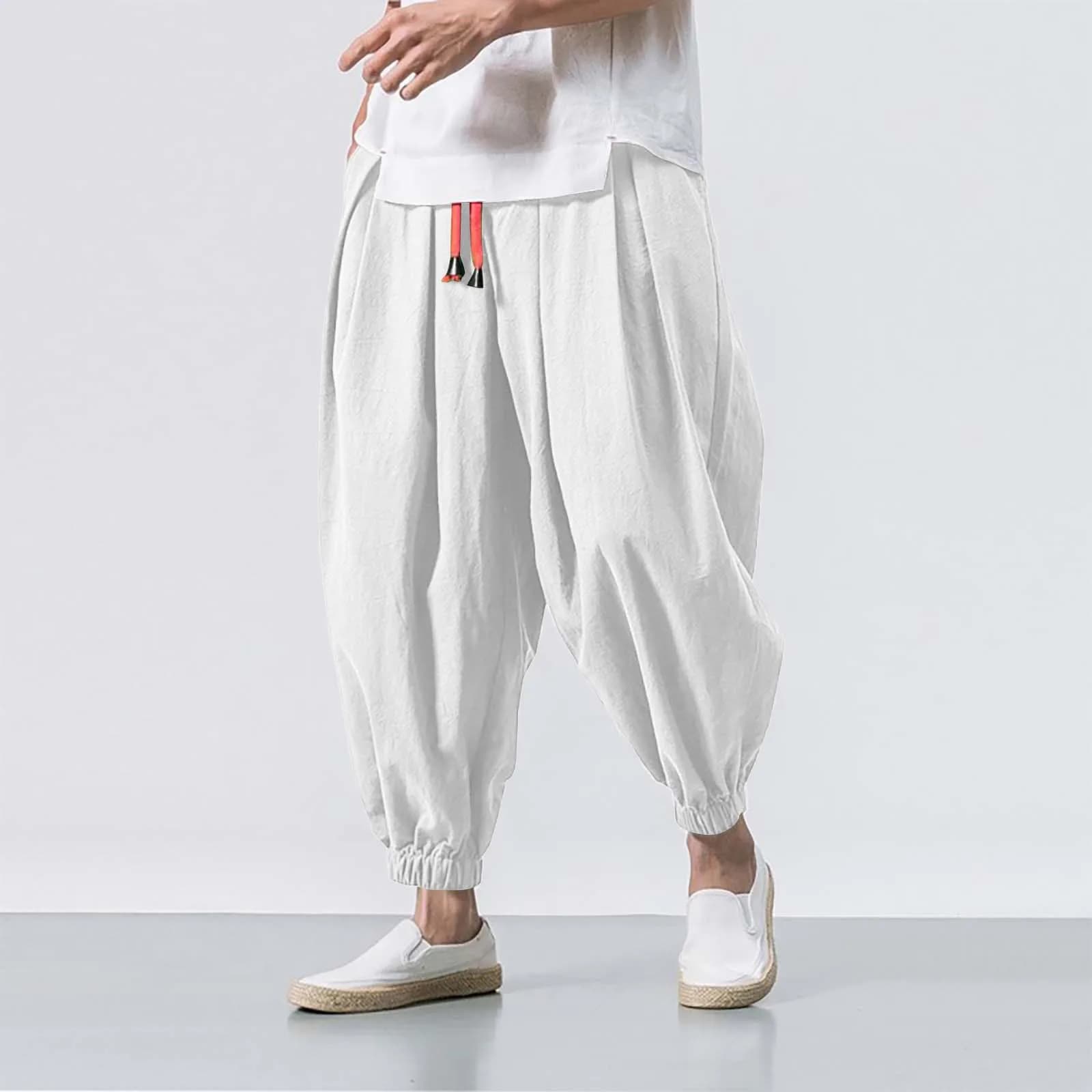 Men Loose Harem Pants Chinese Linen Overweight Sweatpants High Quality Casual Brand Oversize Trousers Male