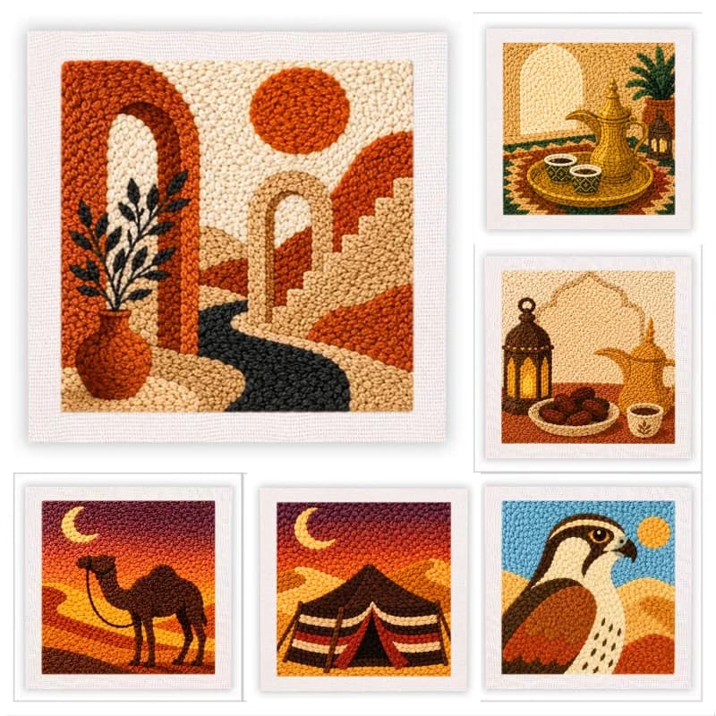Punch Needle Kit with Frame for Beginners Desert Scenery Easy Art Work Decor Craft Sewing Supply For Adult DIY Set Birthday Gift