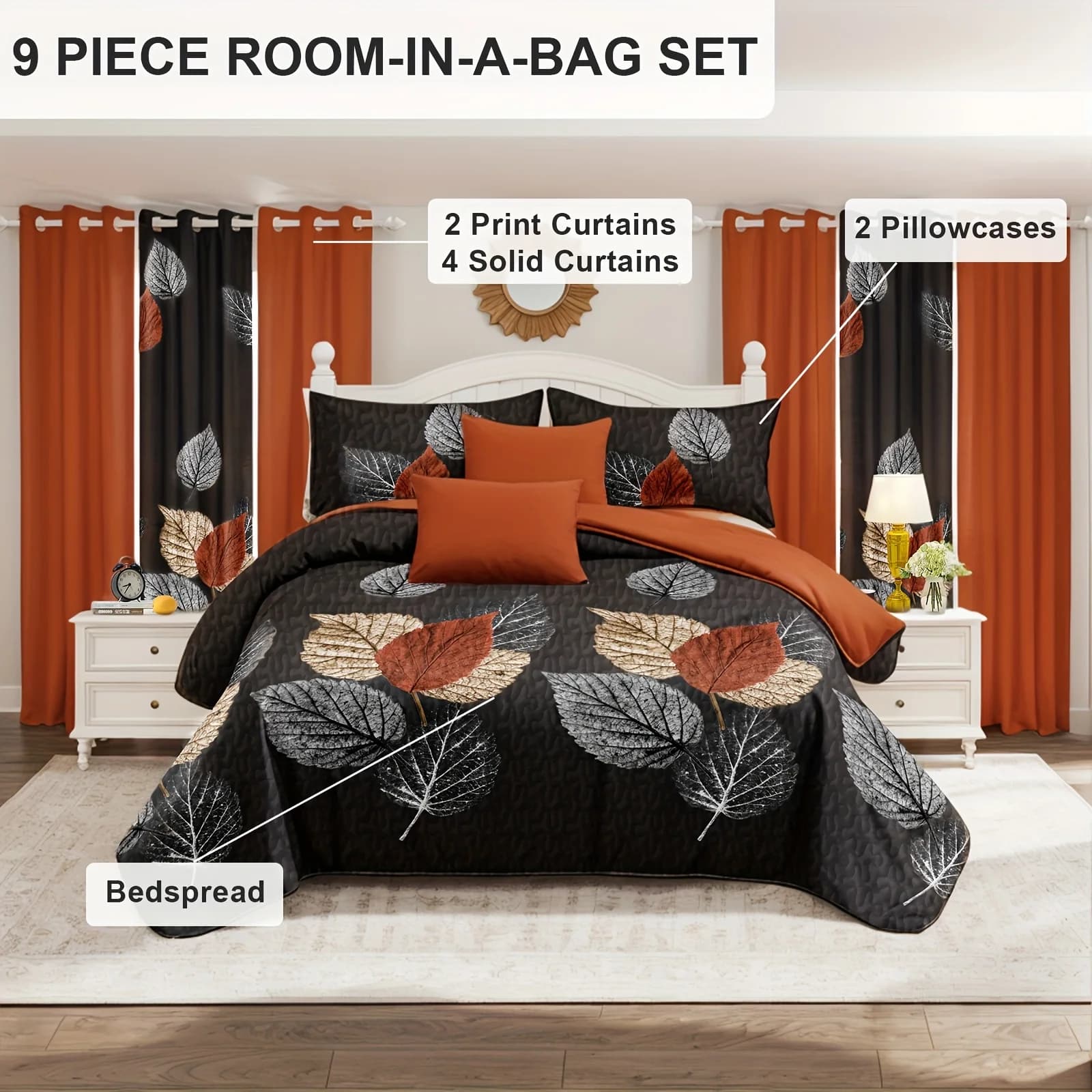 Set of 9 Thick Touch Bed Cover And Curtain, Enhanced Luxury Bedspread Collection, Bamboo Microfiber Bedding for All Seasons - Ideal for Home And RV, Comes with Gift Bag