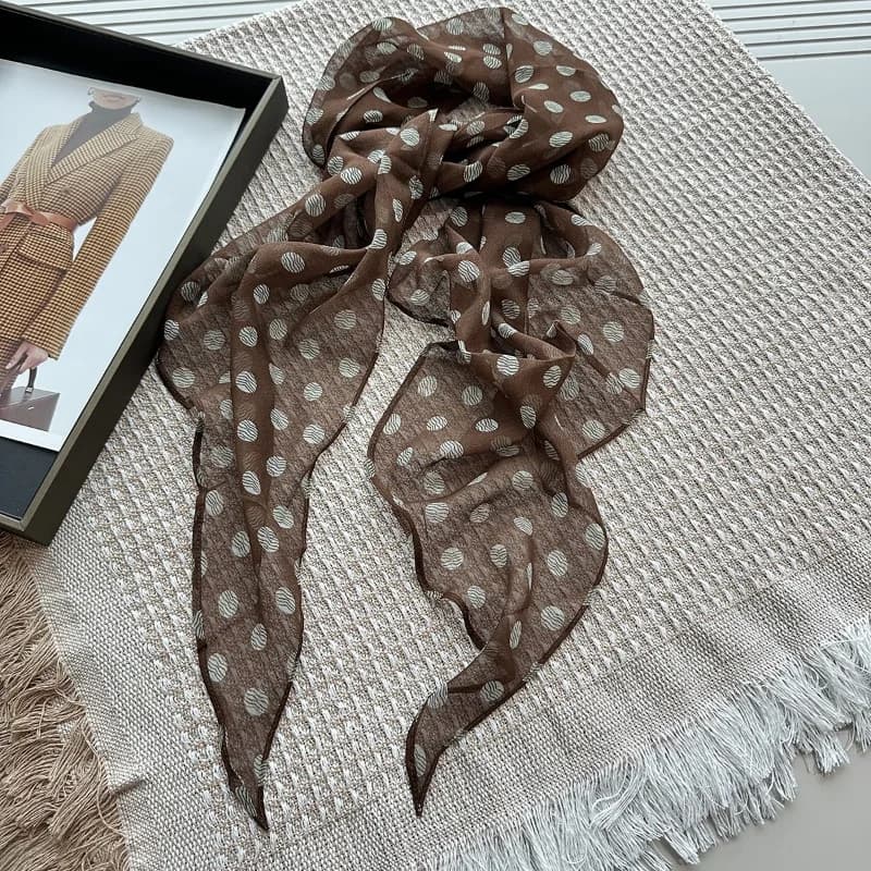 Sciarpa da donna marrone a pois in seta 100% Mulberry Qiaoqi Gauze, versatile, da annodare al collo, per primavera ed estate, sensazione di lusso