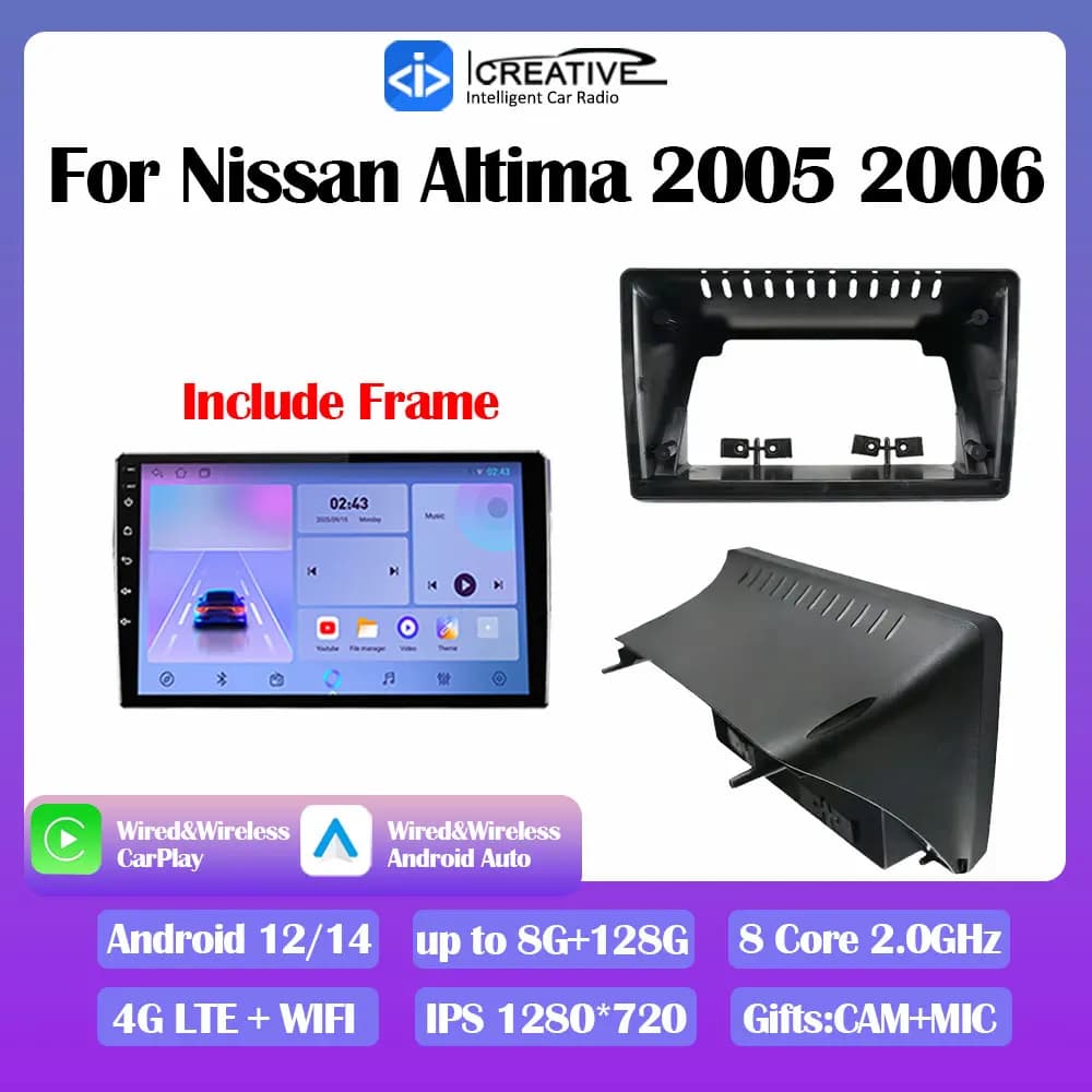 Android 14 Autoradio For Nissan Altima 2005 2006 Stereo Video Player Multimedia GPS Navigation CarPlay Autoradio All-in-one HU 5G