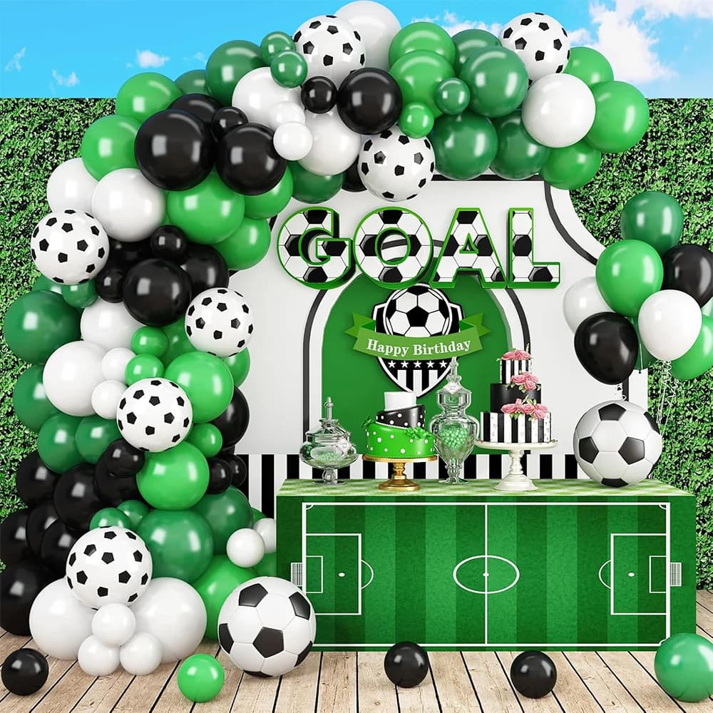 Kit Arco di Palloncini a Tema Calcio, Palloncini in Foil Bianco e Nero a Forma di Pallone da Calcio per Decorazioni Festa di Compleanno per Ragazzi