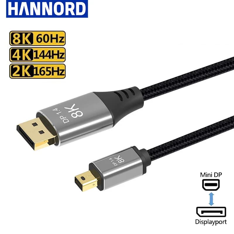 Hannord Mini DP a DP Cavo 8K 60Hz 4K 144Hz 2K 165Hz Maschio a Maschio DisplayPort 1.4 Cavo Adattatore per Laptop MacBook PRO Proiettore
