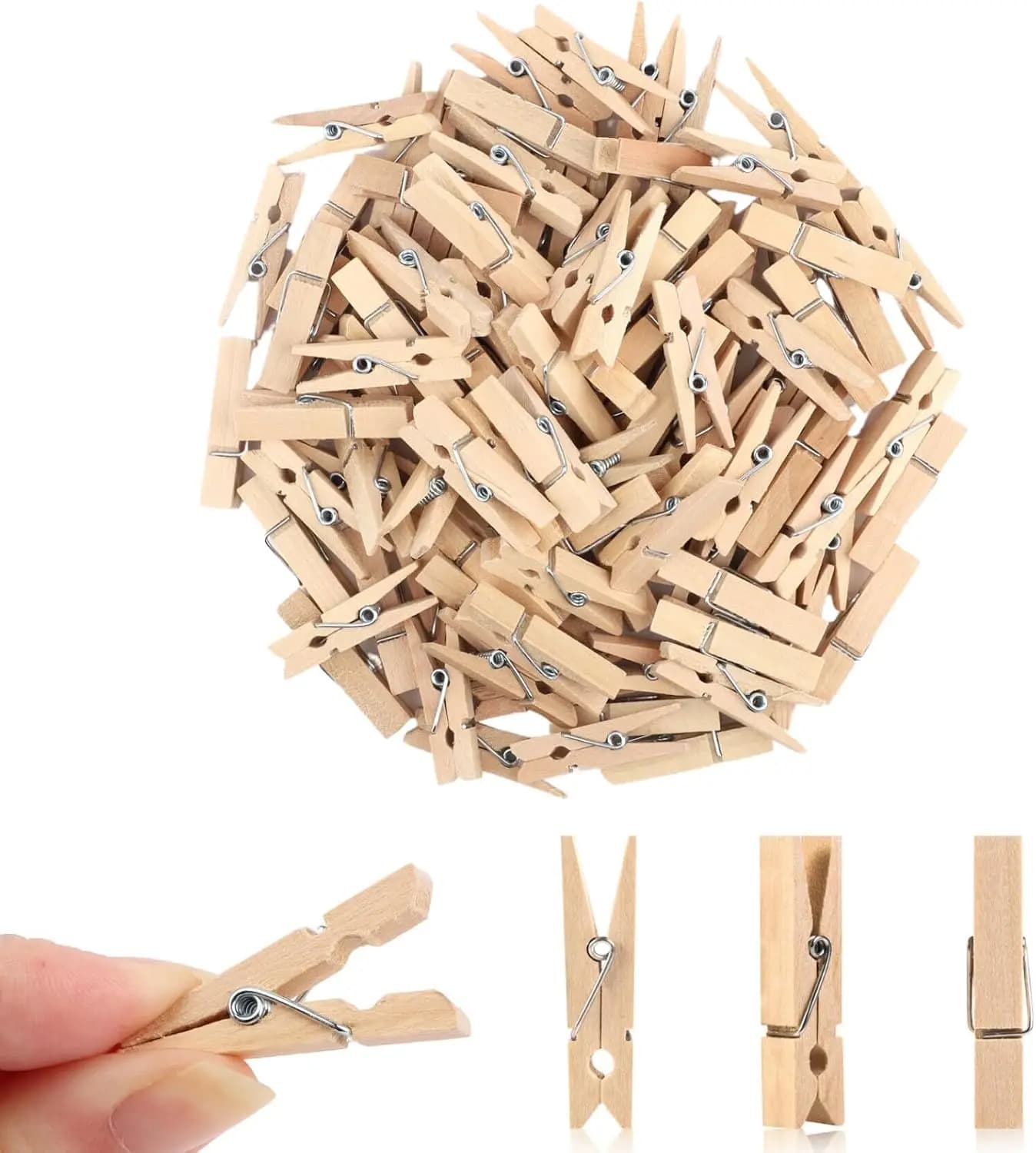 100 Mini Wood Mollette with Bag Storage for Crafts, Photos and Box