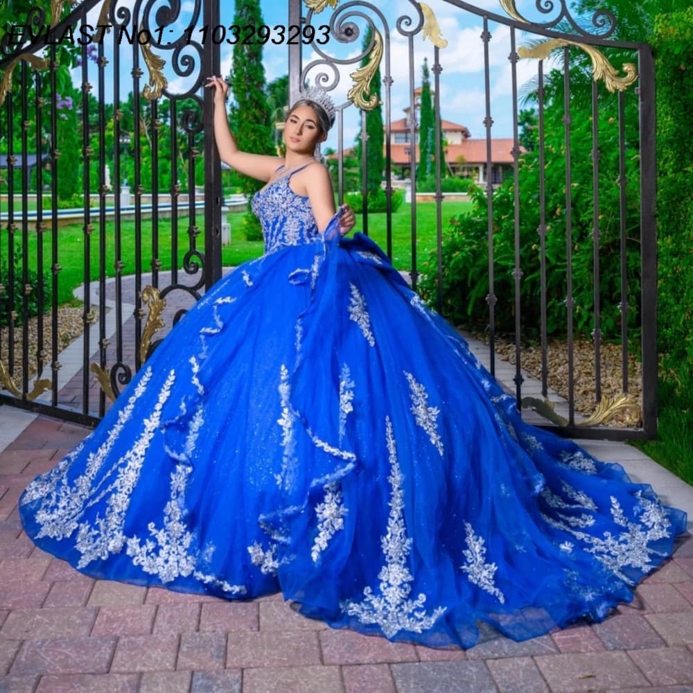 EVLAST Personalizzato 2026 Royal Blue Abito Quinceanera Abito di Sfera Applique di Pizzo Che Borda Increspature Dolce 16 Abiti Da 15 Anos E1QN721