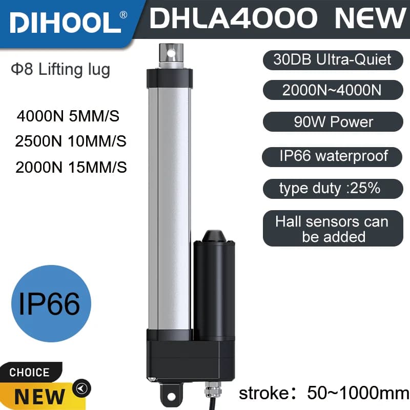 DHLA4000 Attuatore lineare elettrico IP66 Motore DC 50MM 150mm 200mm 500mm 850mm 1000mm Corsa Camera d'aria telescopica in acciaio inossidabile