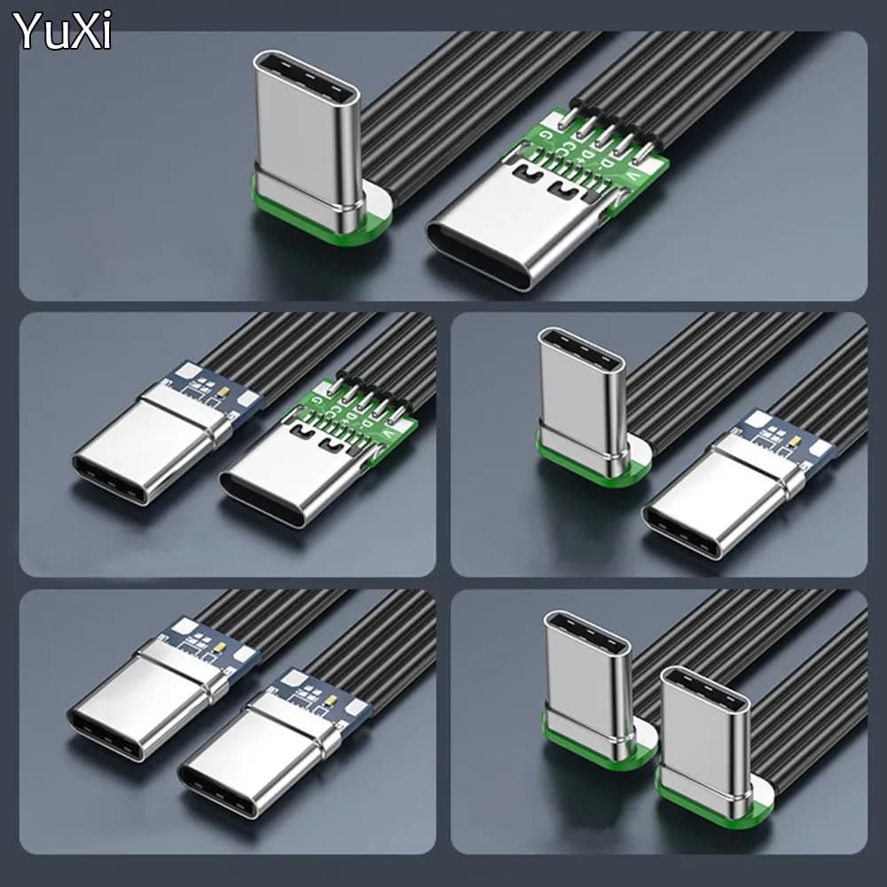 USB 3.1 Type C 40K 60Hz Type-c Male to Male/Femmina Data Elbow Shaped L Flat Silicone Cable Straight Angle