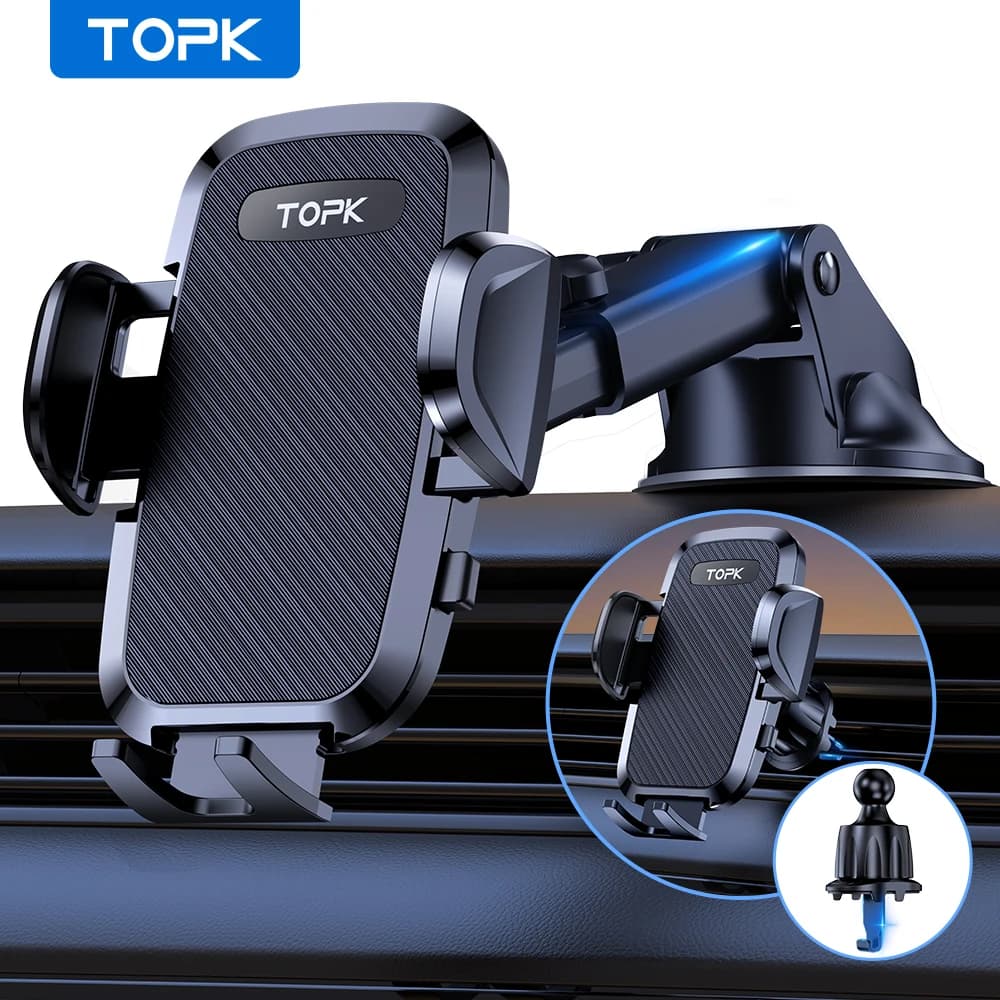 TOPK Supporto per telefono per auto Supporto a ventosa per presa d'aria per iPhone Samsung Xiaomi Supporto mobile universale Staffa GPS Supporto per camion