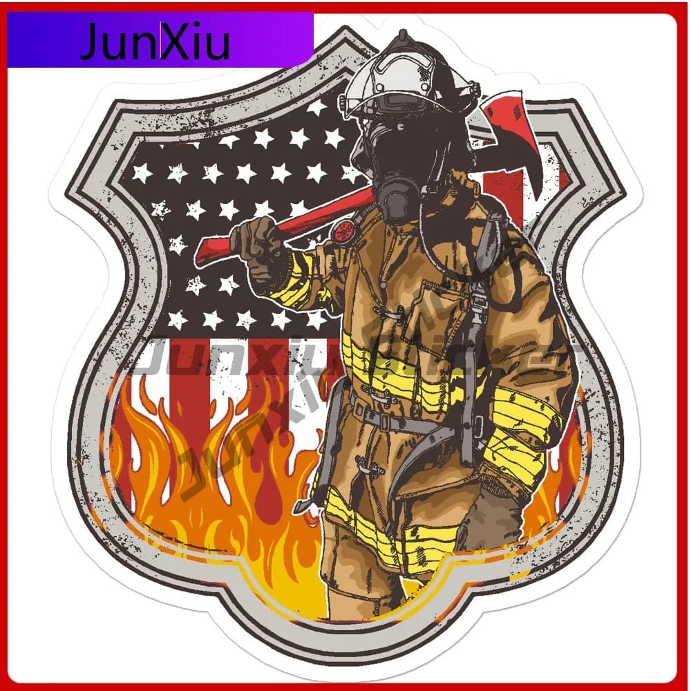 Adesivo per auto, laptop, finestra, esterno auto, in vinile impermeabile, classico, resistente, di tendenza, con motivo American Firefighter Flames, in edizione limitata