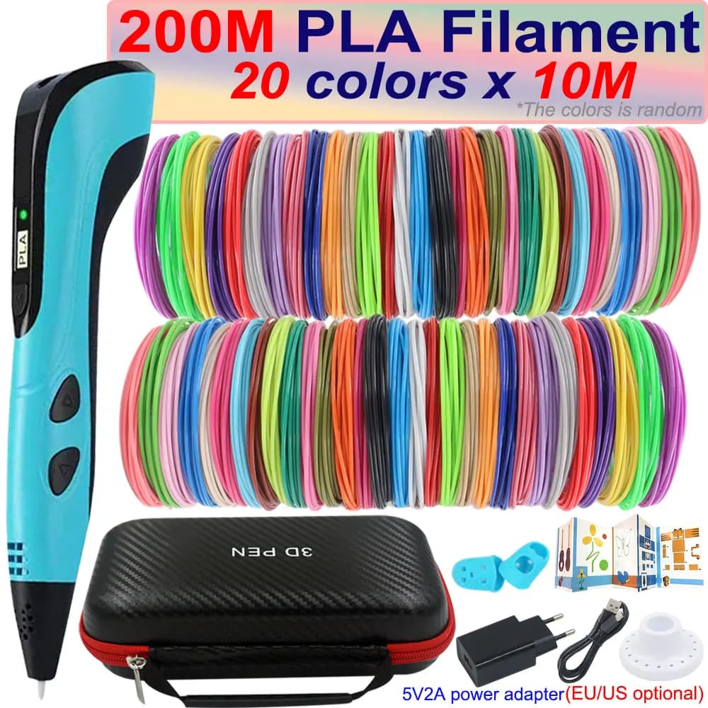Nuova penna 3D per bambini Penna per stampa 3D con schermo LCD 200M PLA e adattatore di alimentazione Custodia da viaggio Regalo di compleanno di Natale per i bambini