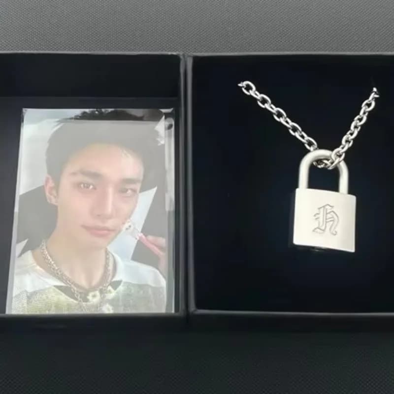 Collana con Lucchetto Stray Kids, Stile Hyunjin, Moda Punk, Ciondolo Personalizzato Inciso Color Argento, Gioielli per Fan Kpop STAY