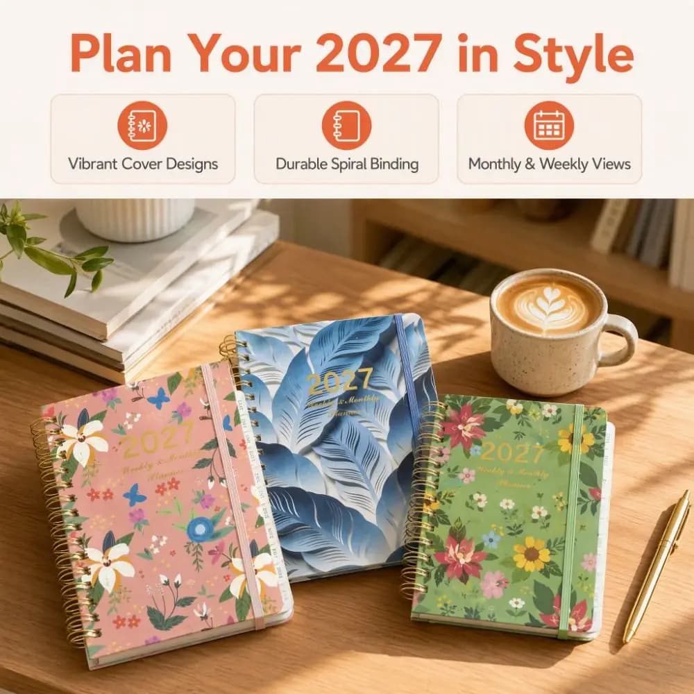 A5 2027 Planner Notebook Spiral Bound Weekly & Monthly Planner A5 Agenda Book Thick Pages Portable Schedule Book
