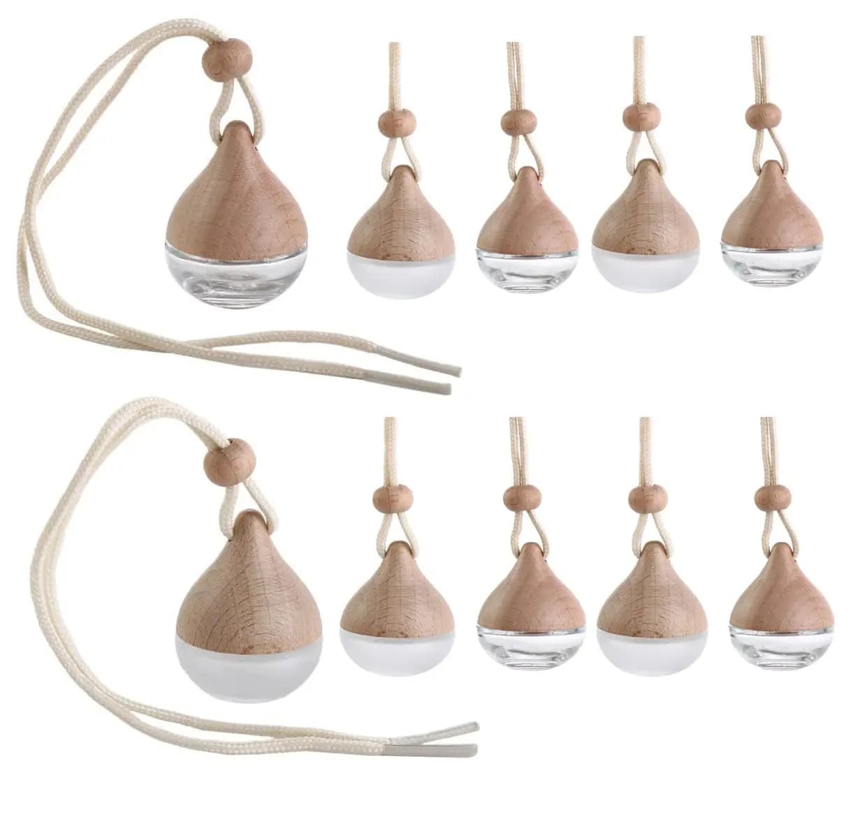 10pcs 8ml Wooden Cap Glass Car Diffuser Pendant For Essential Oil Aromatherapy Hanging Air Freshener
