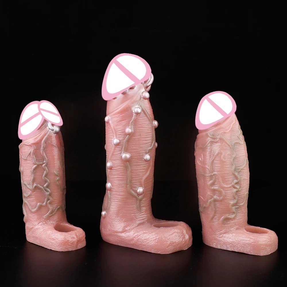 NNSX Realistic Penis Sheath with Embedded Beads Dildo Sleeve Silicone Cock Ring Male Dick Girth Enlarger&Extender Sex Toy Man