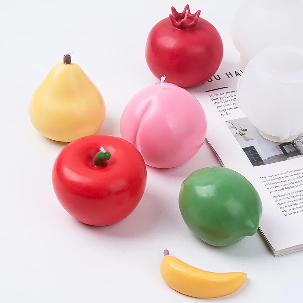 Stampo in silicone per candela profumata a forma di frutta 3D fai da te fatto a mano melograno mela banana pera limone pesca creazione di stampi in resina regali artigianali