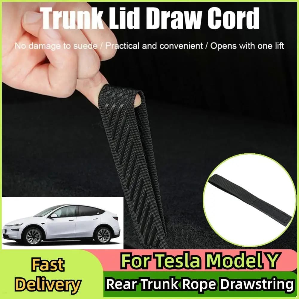 For Tesla Model Y Juniper Launch 2021-2025 Baule Rear Corda Coulisse Baule Rear Cover Pull Strap Open Cover Handle Organizer