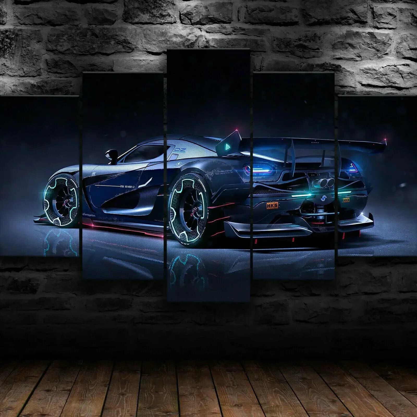 Frameless 5 pieces luxury blue sport racing car decorations for home modular images painted on modern canvas printed wall art decoration