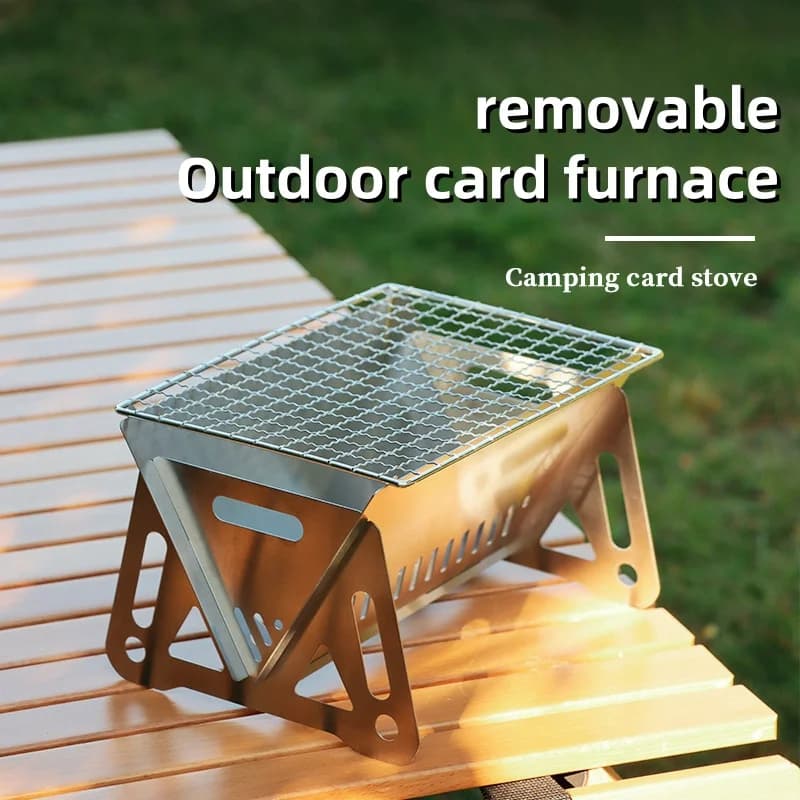Stufa pieghevole per carte da esterno Inceneritore in acciaio inossidabile Stufa per barbecue Stufa a legna da ardere Forniture da campeggio Stufa a carbone portatile