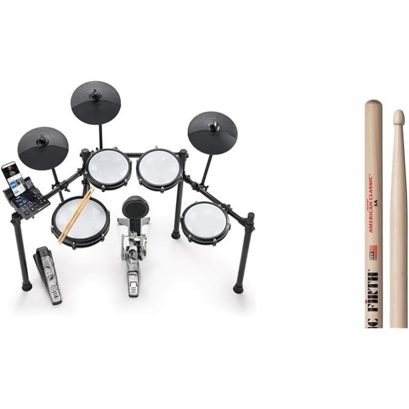 Kit batteria elettrica Nitro Max con cuscinetti in rete silenziosa, rullante da 10", Bluetooth, oltre 440 suoni, Drumeo, MIDI USB, Kick