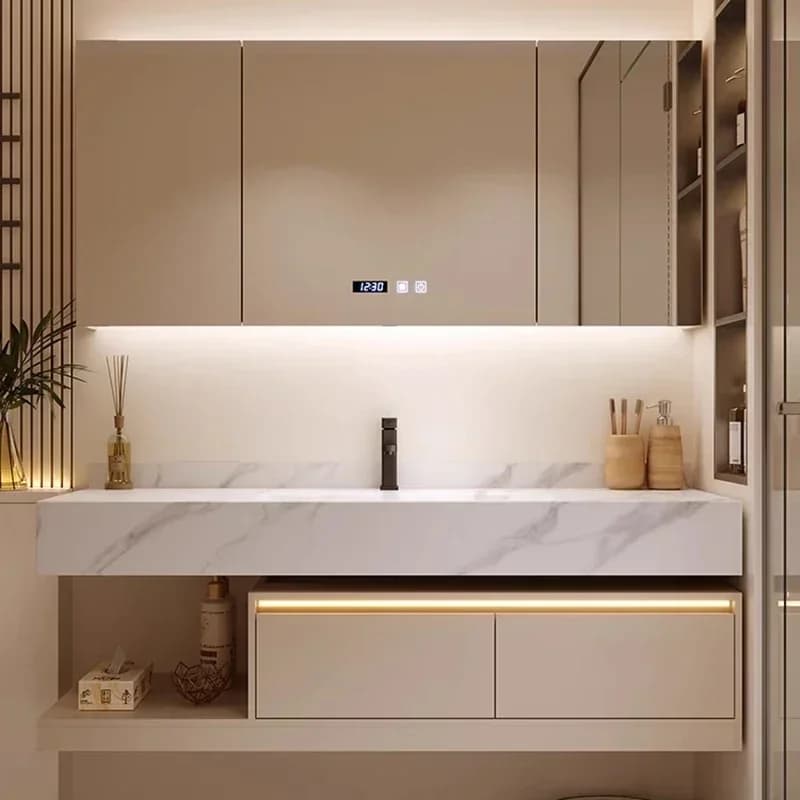 Armadi da bagno a parete in stile nordico crema Design multifunzione Vanity Armadietti a specchio intelligenti Mobili Muebles Bano FYBC