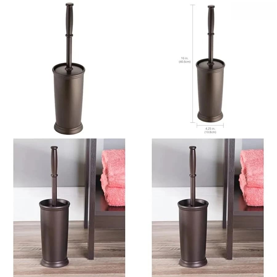 Spazzola e supporto per WC - Spazzola per WC con coperchio - Spazzola per WC da terra con supporto moderno - Compatta, salvaspazio, per una pulizia profonda - Collezione Hyde - Bronzo