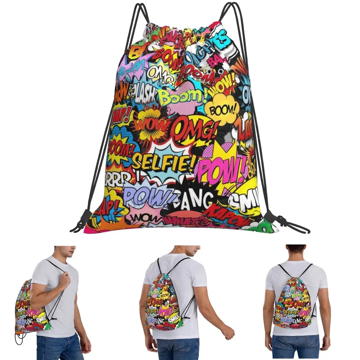 Zaini Fun Street Graffiti Comic Pop Art, Borse Multifunzione con Coulisse, Borse per Scarpe, Borse per Libri, per Uomo Donna Scuola