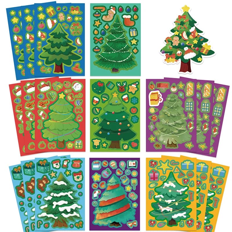16 adesivi puzzle giocattolo albero di Natale creare un viso adesivi artigianato fai da te adesivi di cancelleria impermeabili