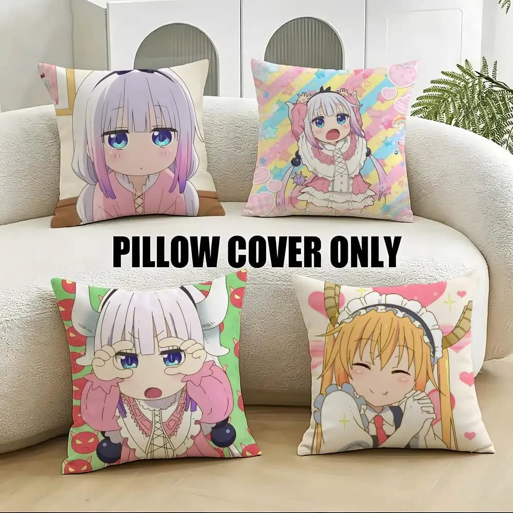Miss Kobayashi's Dragon Maid: A Lonely Dragon Cushion Cover 4Pcs Soft Plush Throw Pillow Covers 40x40 45x45 for Sofa Bedroom