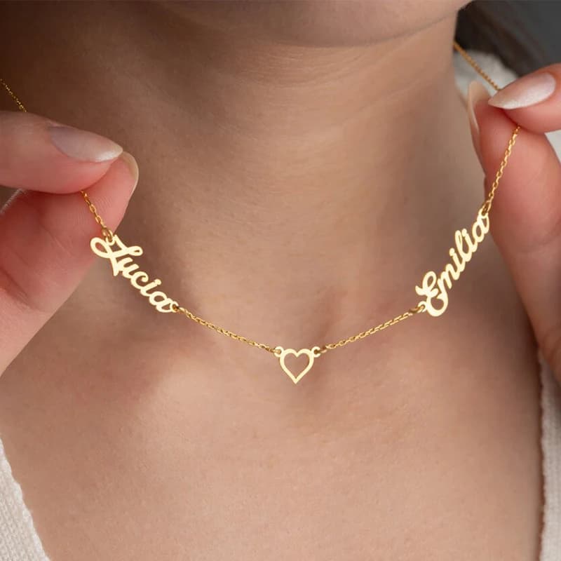 Collana personalizzata con nomi multipli a forma di cuore Collana personalizzata con nome per coppia di bambini in acciaio Stianless Regalo di gioielli natalizi per la famiglia