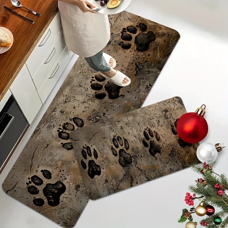 Tappeto con impronte di zampe di cane anziano, tappeto lungo per lavello da cucina, zerbino per porta, tappeto per camera da letto, soggiorno, ingresso, stile rustico