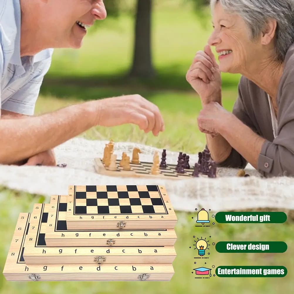 Set di Scacchi Internazionali Pieghevoli Premium con Scacchiera in Legno e Supporti Stabili per i Pezzi, Design Portatile per Adulti e Bambini, Educativo