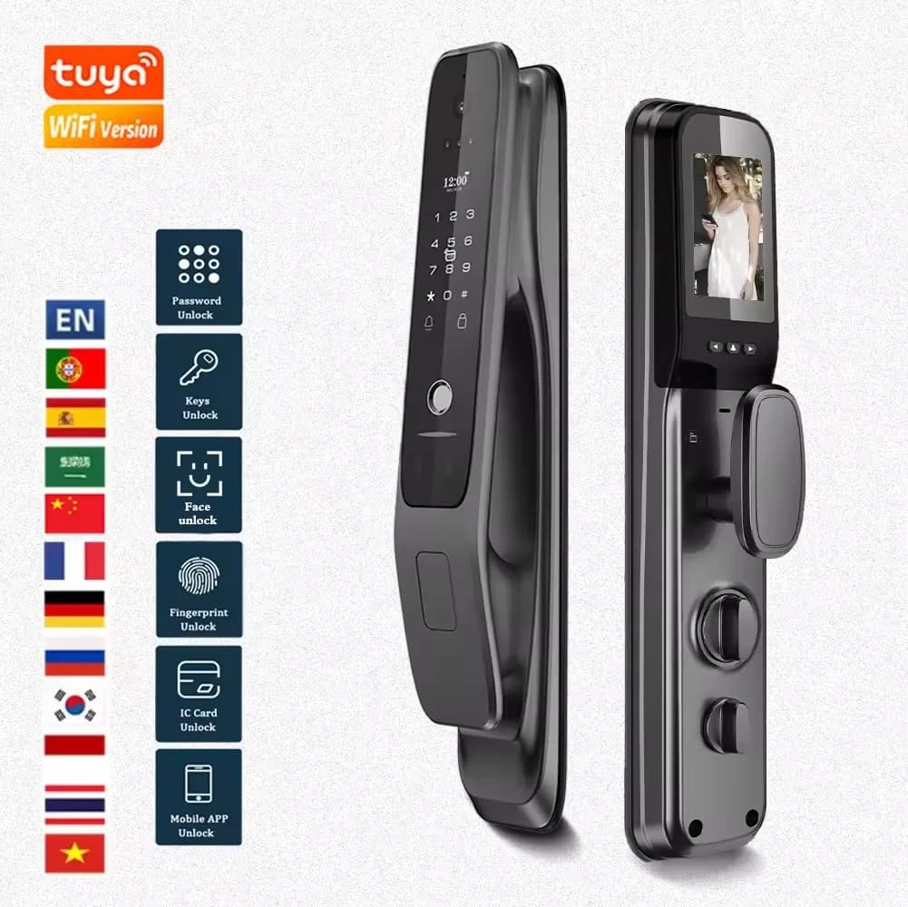 Serratura Intelligente WiFi Tuya con Riconoscimento Facciale e Impronte Digitali, Ingresso Senza Chiave, Serratura Elettronica Digitale con Telecamera e Tastierino per Casa