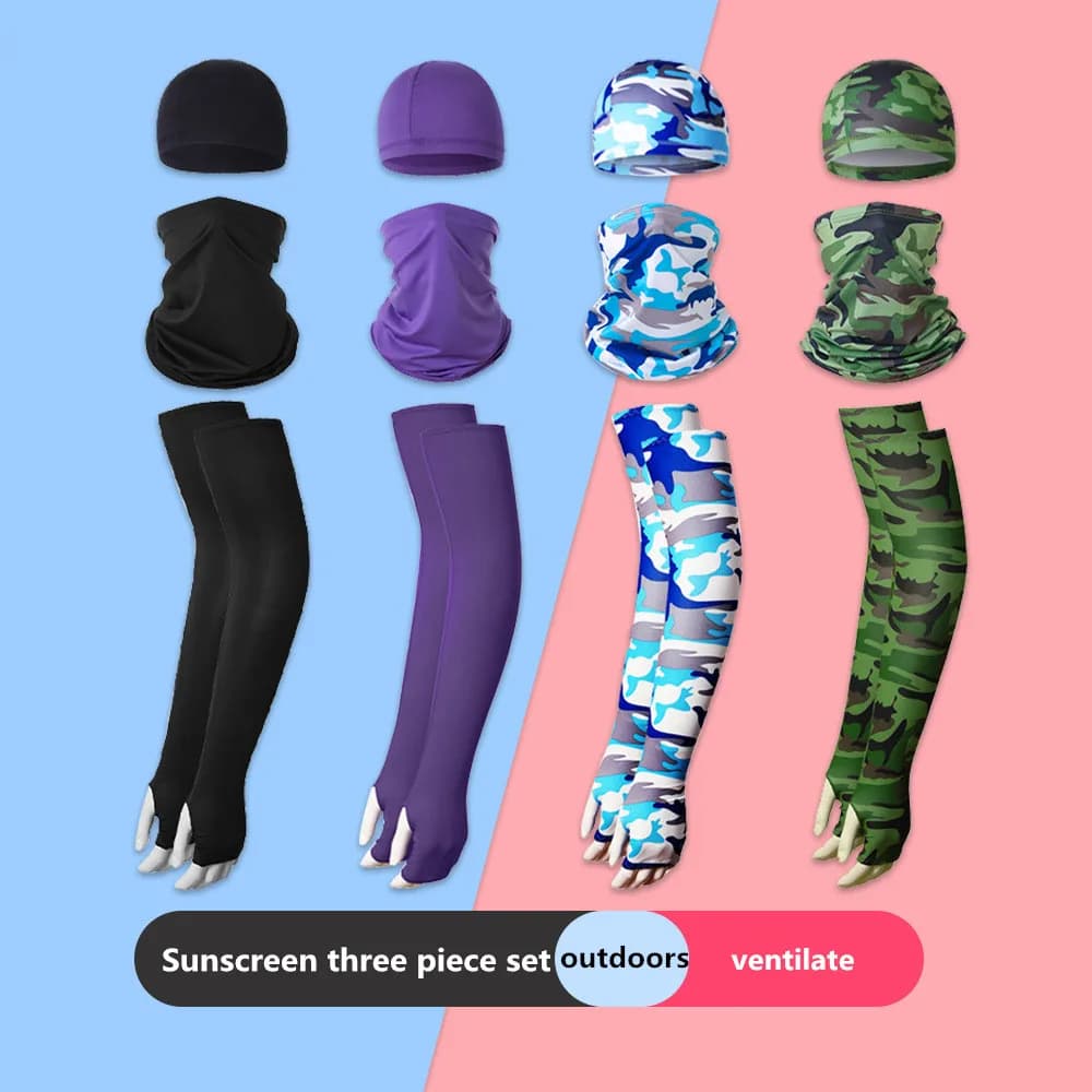 Three piece set of summer ice silk face mask, ice sleeve head cover, outdoor fishing, sun protection, and UV protection