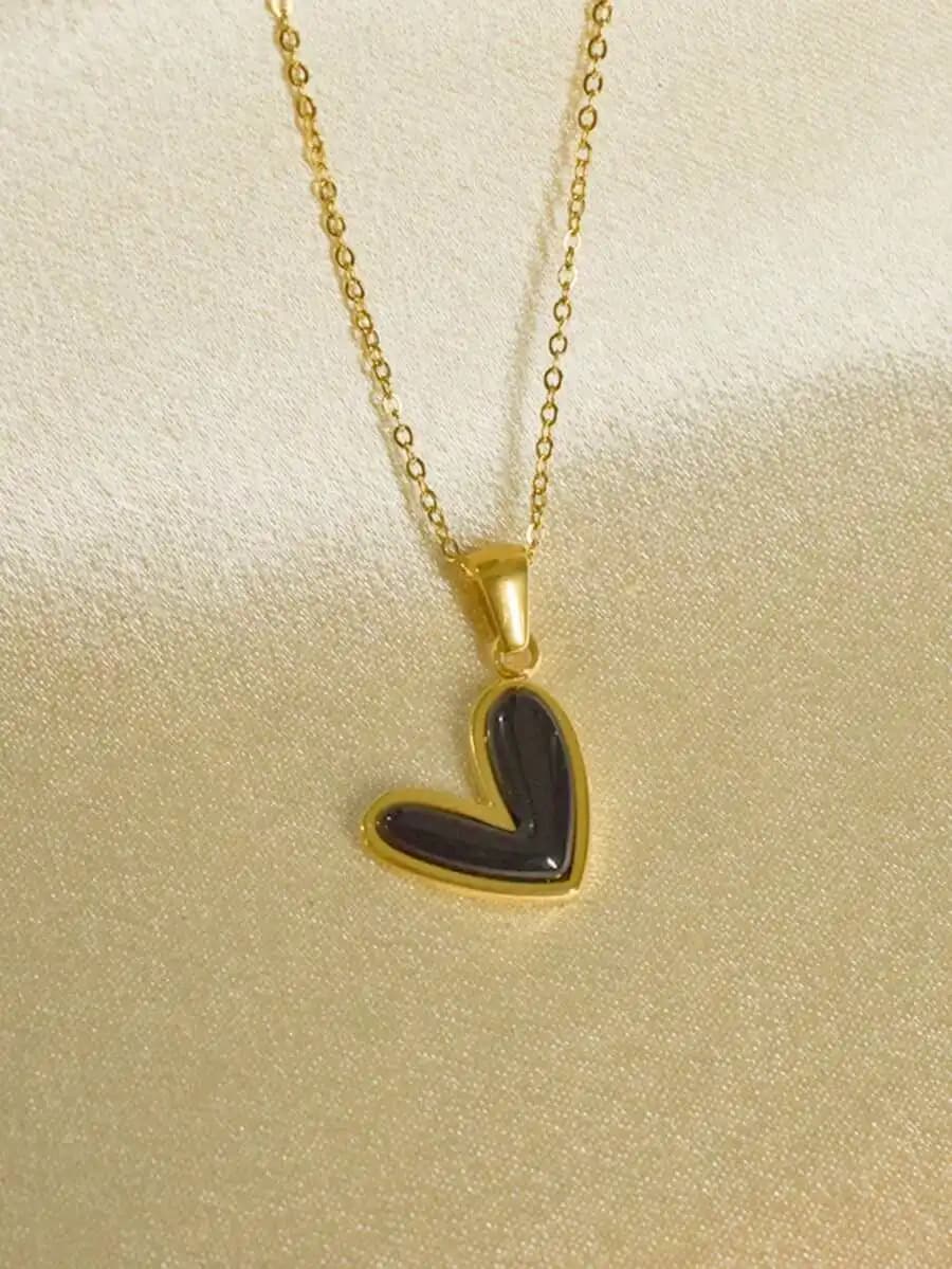 Simple Stainless Steel Slanted Heart Pendant Necklace For Women Gift