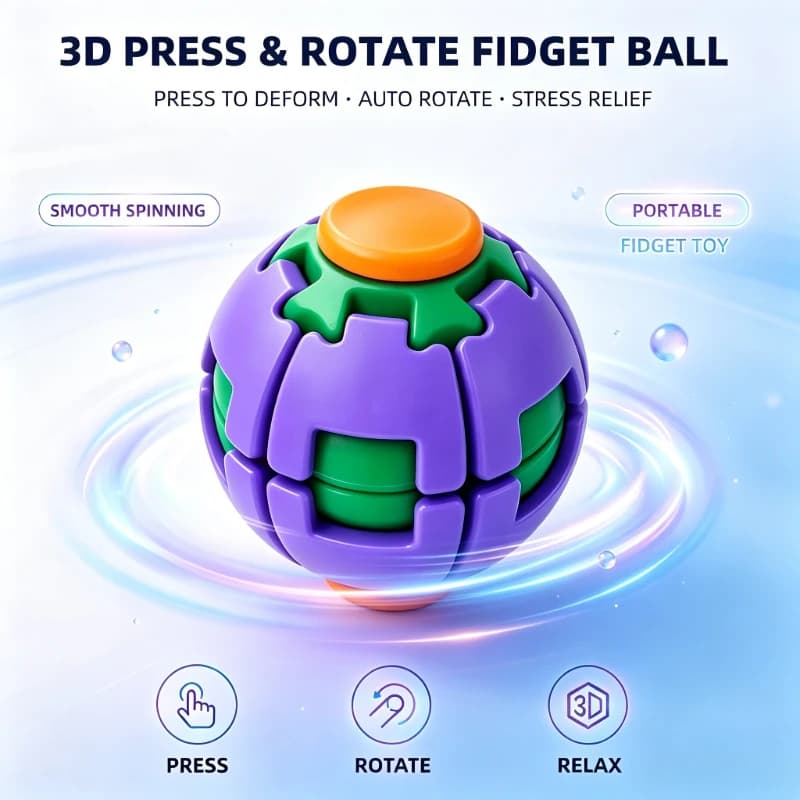 Deformable Spherical Fidget Spinner One Press Auto Rotate Hand Spinner Ball Sensory Anxiety Relief Toy Portable Fidget Toy