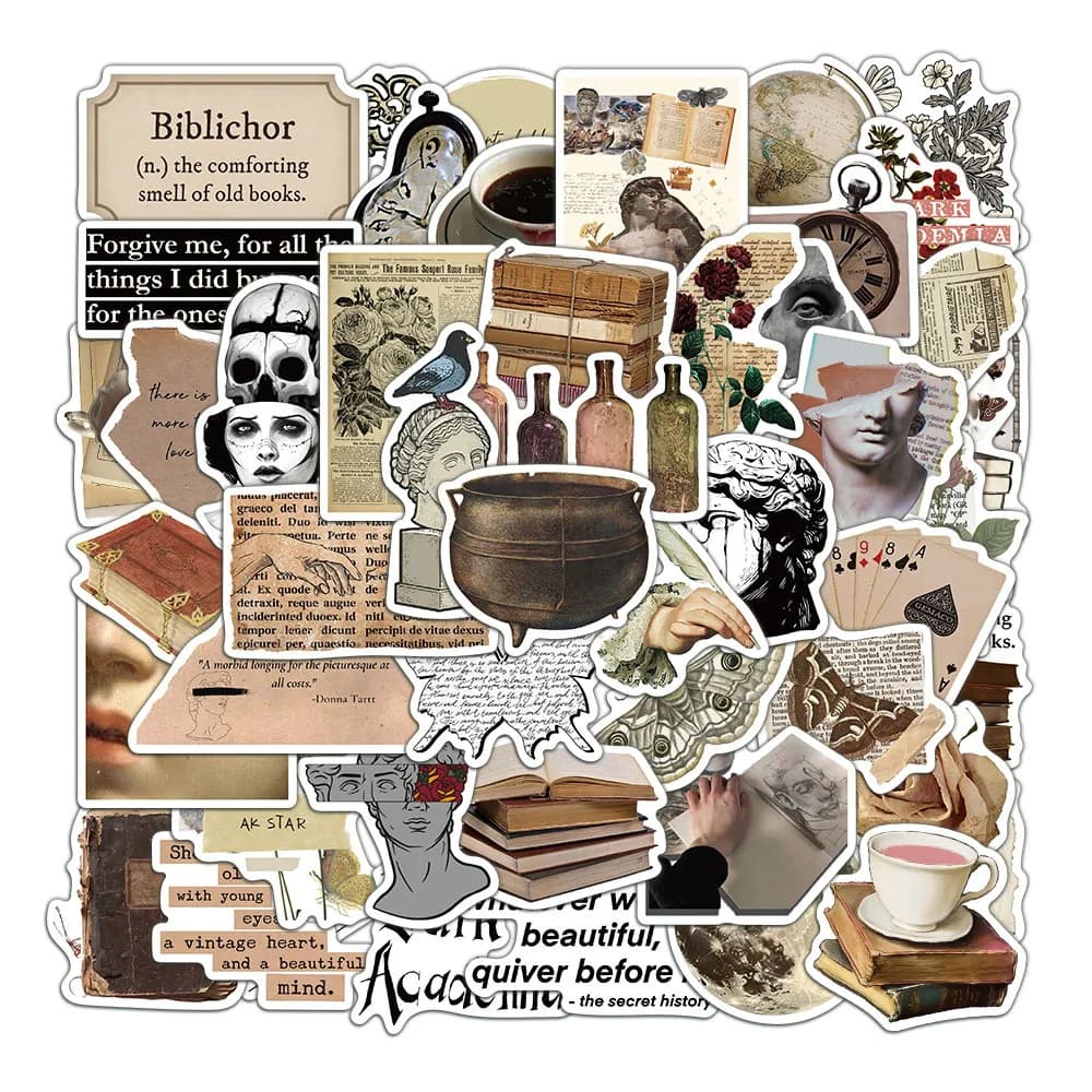 50 pz Dark Academia adesivi adesivi fai da te Scrapbooking telefono bagagli Skateboard decalcomanie impermeabili