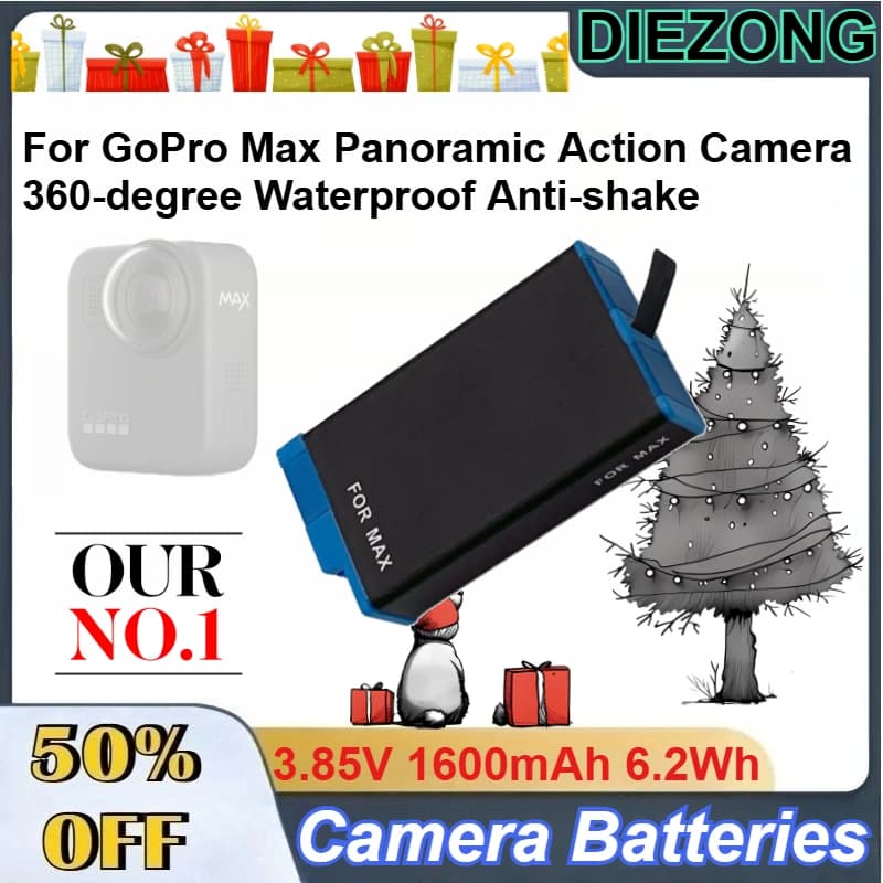 Lithium Ion Battery 3.85V 1600mAh 6.2Wh for GoPro Max, 360 Grade Overview, Waterproof and Anti-shake