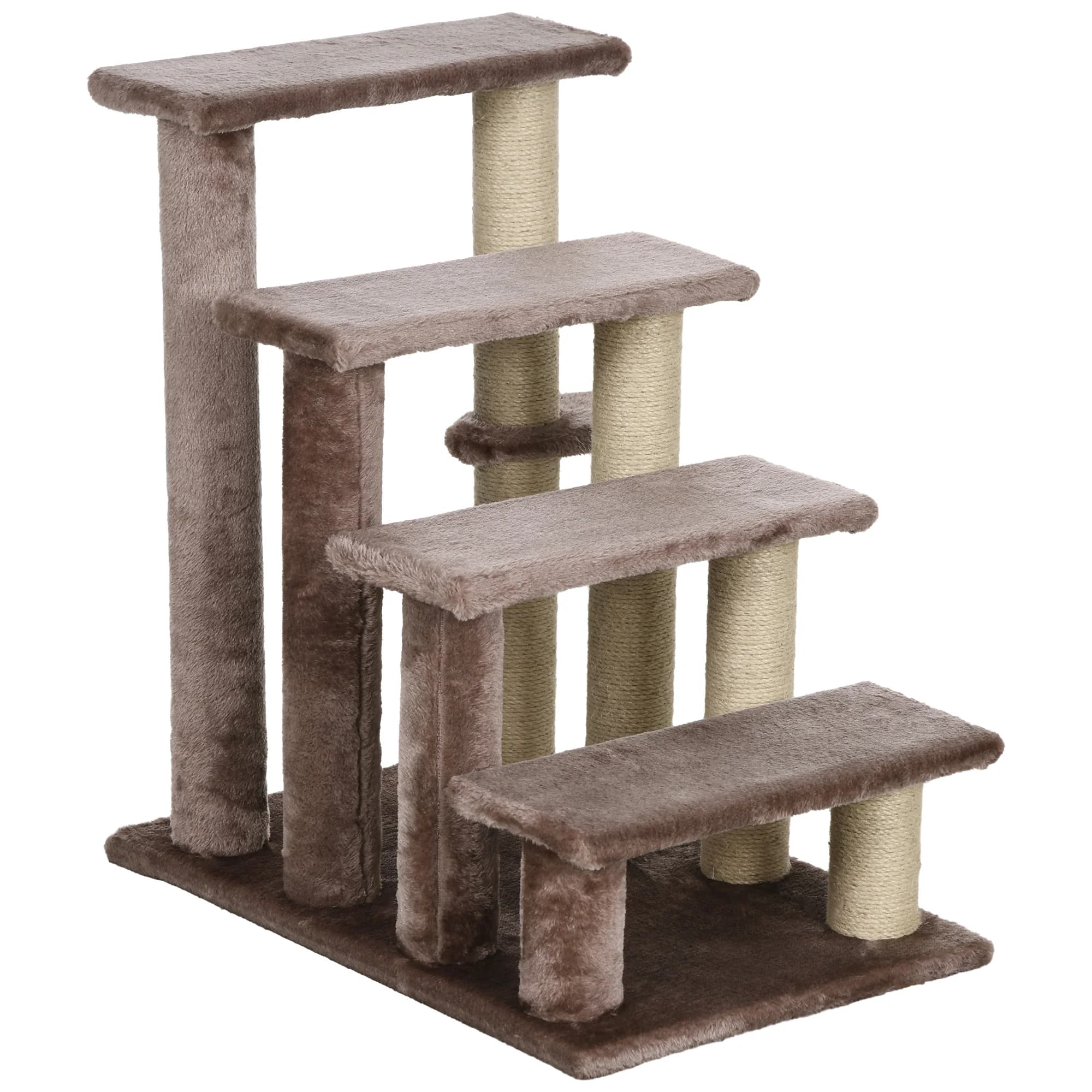 Scala/Grattatore per Animali Domestici, Quattro Gradini, Adatto per Animali con Peso Non Superiore a 5 Kg, 60x40x64 Cm - Marrone
