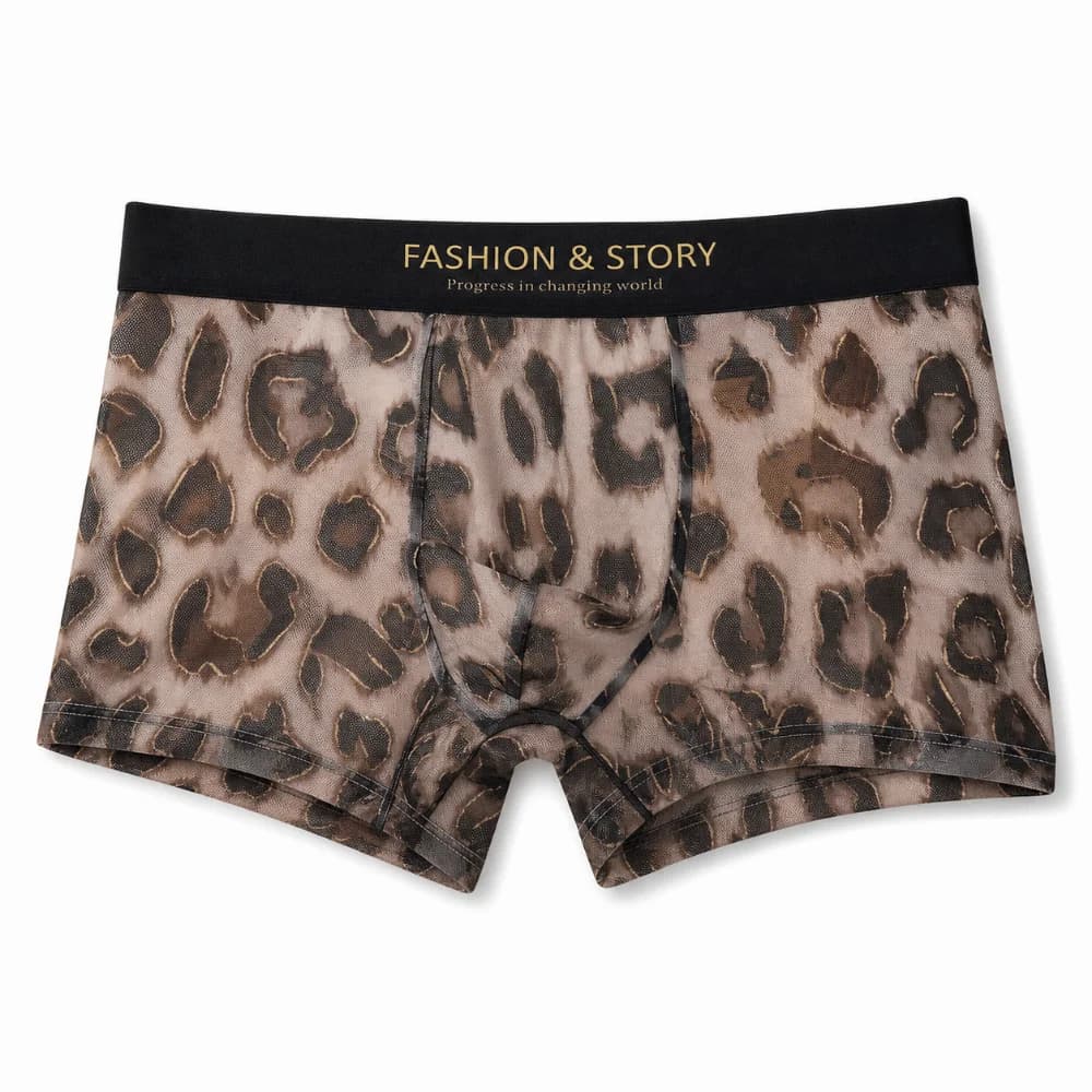Comfortable Leopard Print Men's Ice Silk Boxer Underwear Ultra Thin Mesh Boxer Briefs Panties Seamless Shorts Male Men