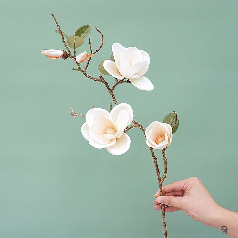 Luxury Long Branch Simulation Magnolia Flower Artificial Silk Flower for Living Room Home Wedding Decoration Fake Plant