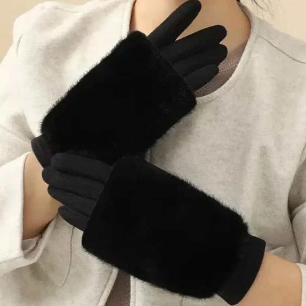 Comfortable Solid Color Suede Gloves Rabbit Faux Fur Detachable Women Winter Gloves Full Finger Thickened Thermal Mittens Ladies