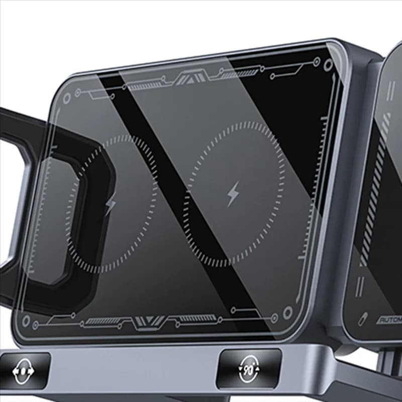 ABKI-Wireless Car Charger for Auto 15W Double Reel Phone Holder for Auto Swivel One-Touch Support for Car Shoe Support for Forfold Screen Telephone