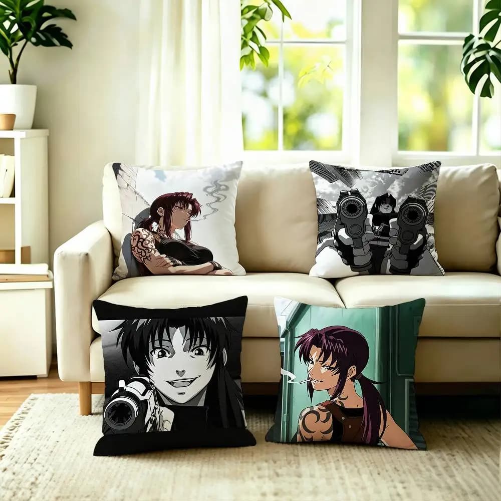 Hot Anime B-Black Lagoon Square Double-Sided printed Pillow Case Bedroom Bedside Pillow Sofa Cushion Cover