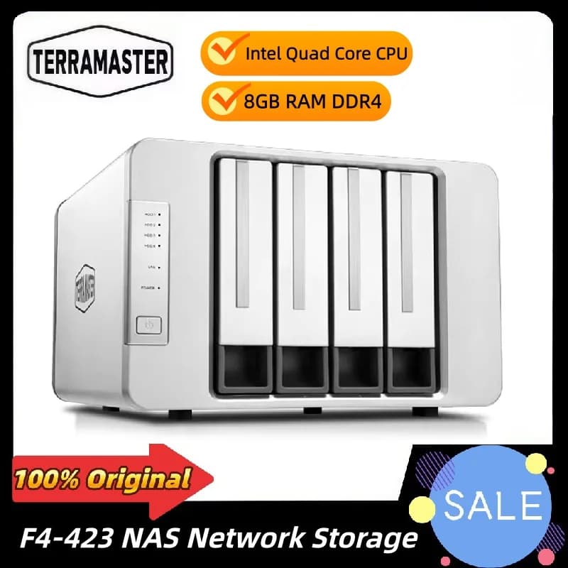 TerraMaster F4-423 NAS Server di archiviazione di rete a 4 alloggiamenti SMB Cloud Intel Quad Core CPU 8 GB di RAM DDR4 Server di archiviazione di rete (senza disco)