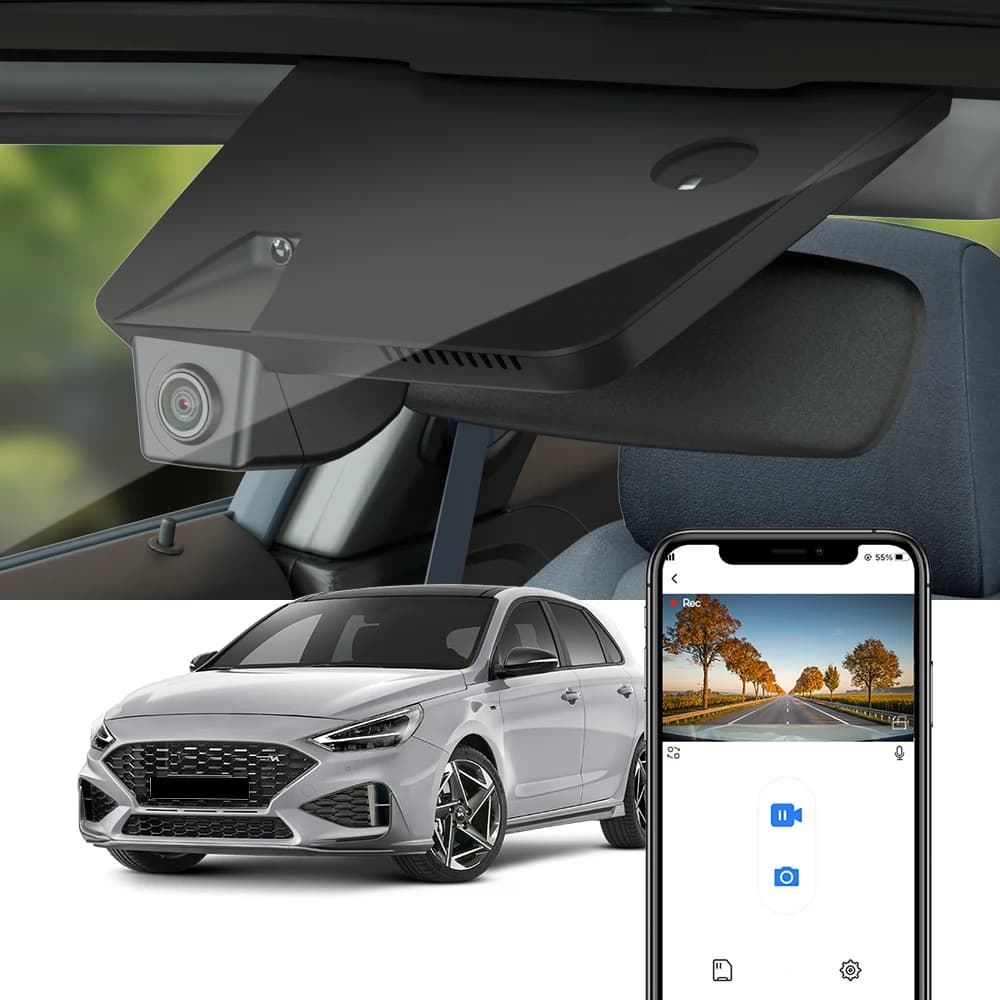 Fitcamx 4K Dash Cam for Hyundai i30 i30N 2018-2024, DVR for OEM style car, wide lens, driving safety, loop recording