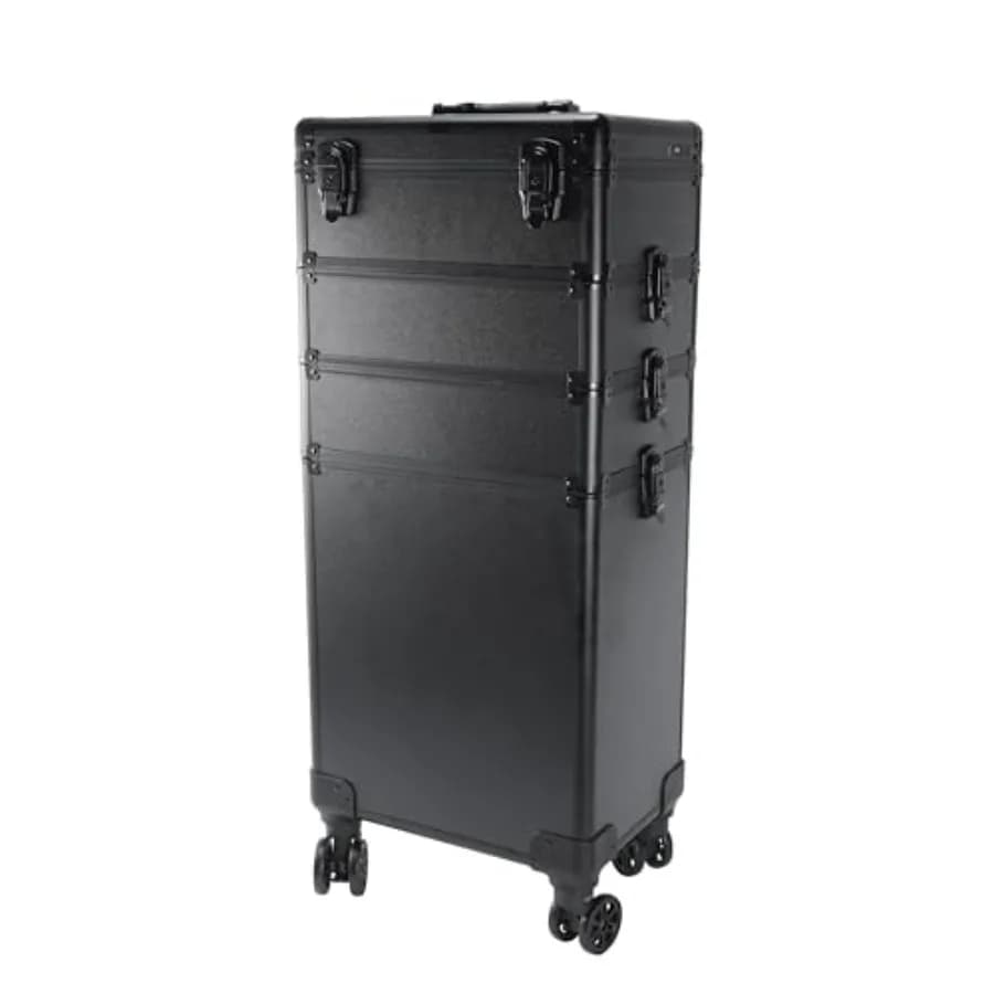Valigia porta-trucchi professionale, in plastica ABS, oro rosa, trolley 4-in-1 con luce e specchio integrati