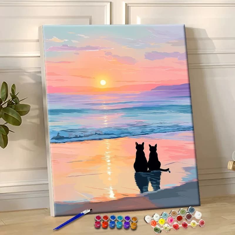 Painting By Numbers The Beach Cat Acrylic Paint Canvas Dropshipping Portrait Family Children Photo Christmas gifts