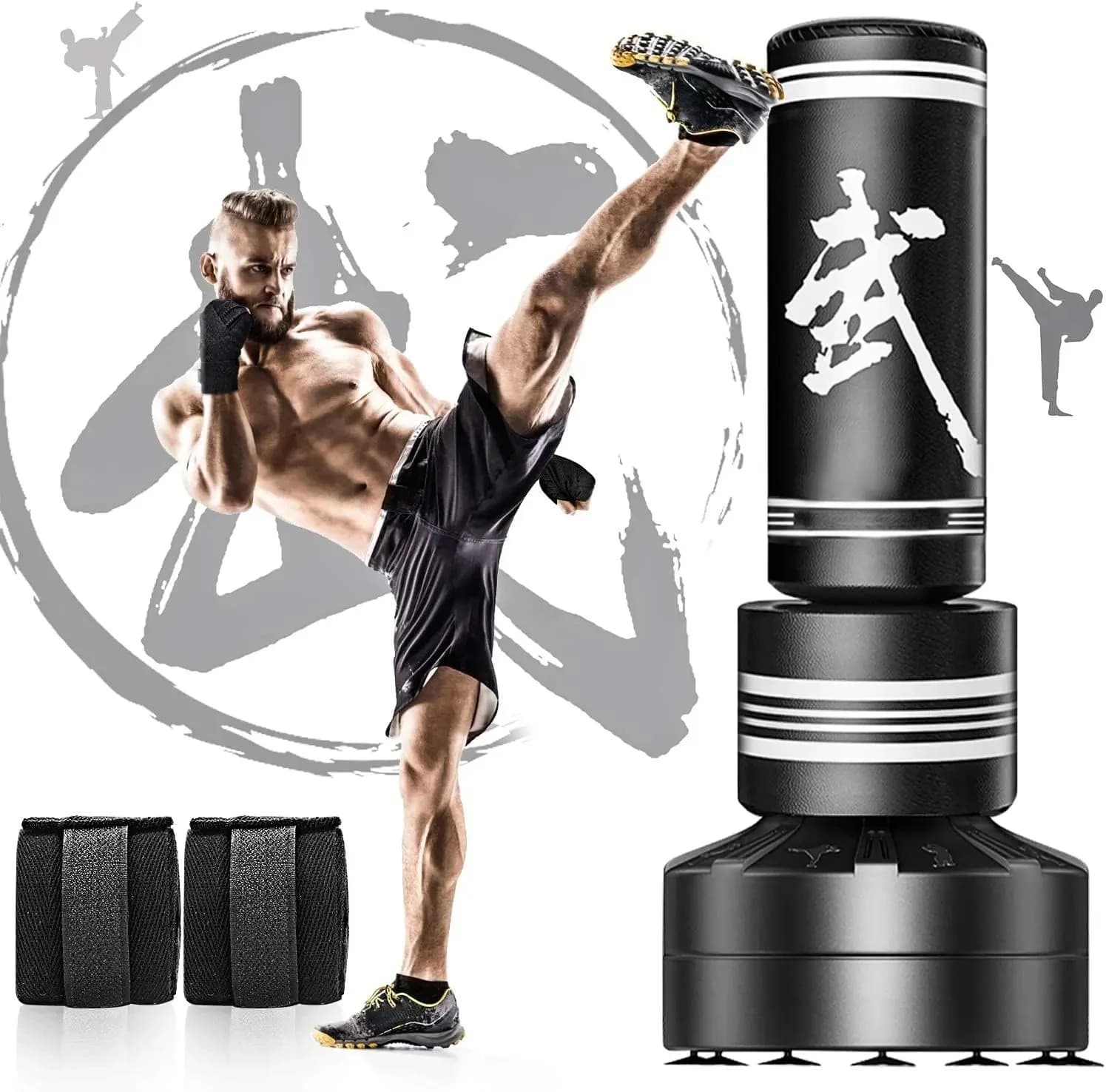 67'' Heavy Boxing Bag with Boxing Gloves, Freestanding Punching Bag for Adults No Spring Low-Noise Standing Bag for Home